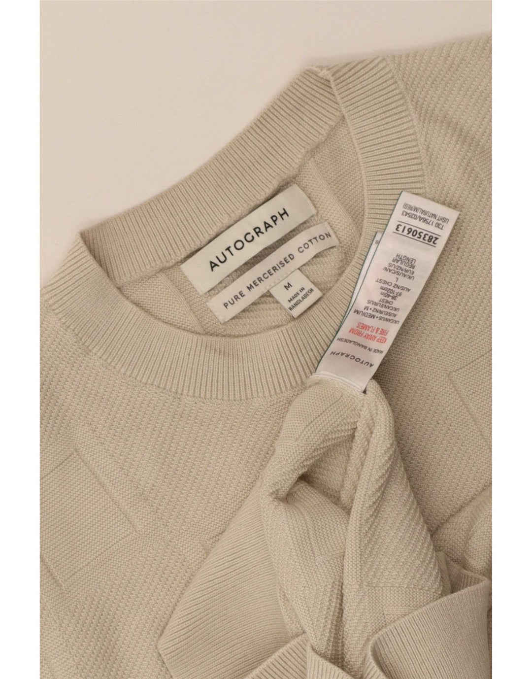 Autograph  Mens Short Sleeve Crew Neck Jumper Sweater Medium Beige Cotton