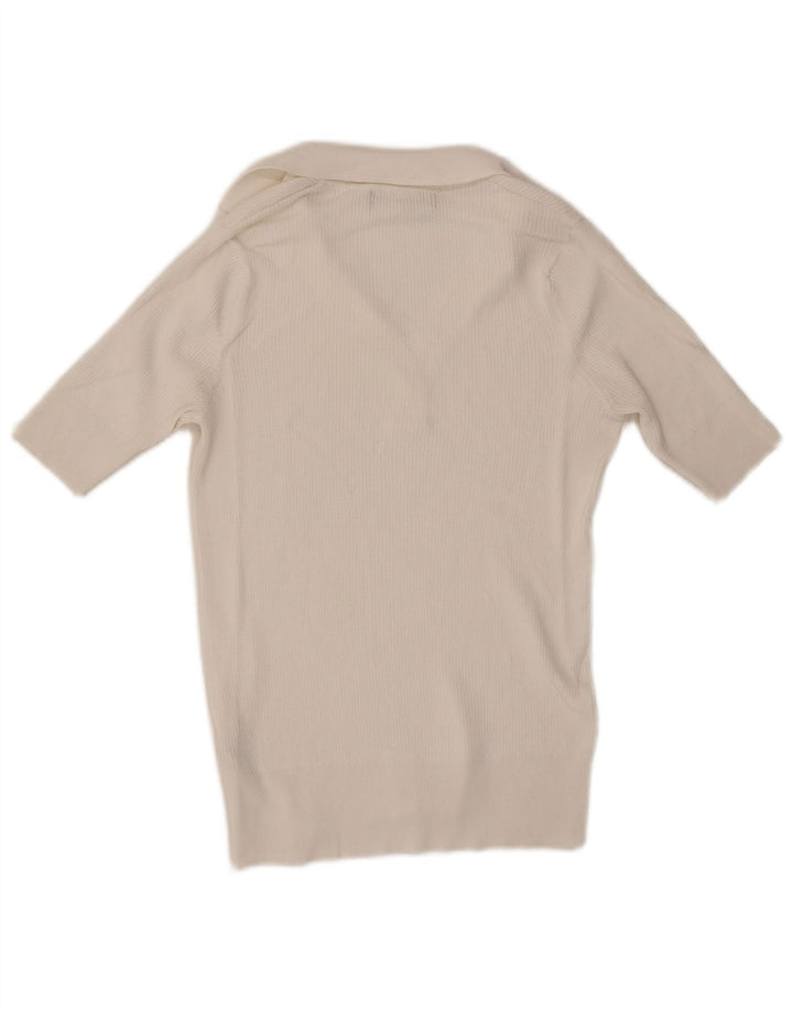 Marks & Spencer Womens Polo Shirt UK 10 Small White Viscose