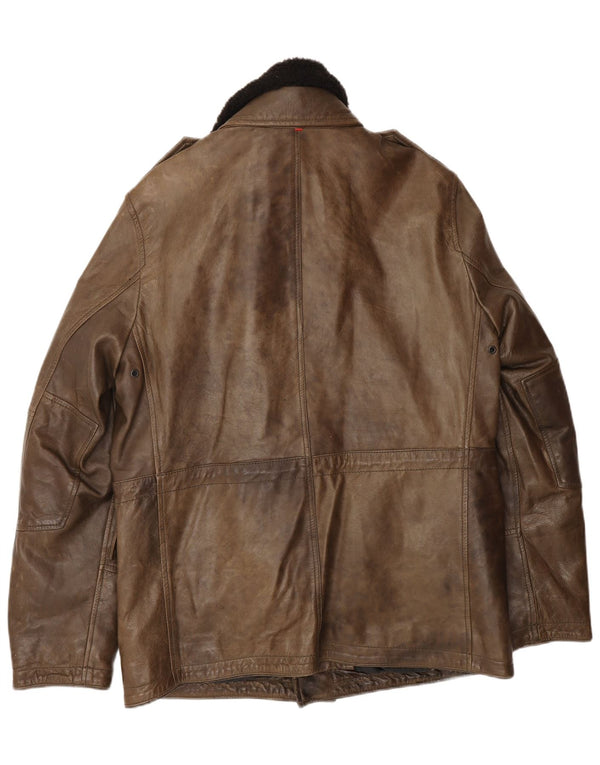 STRELLSON Mens Leather Jacket IT 48 Medium Brown Leather