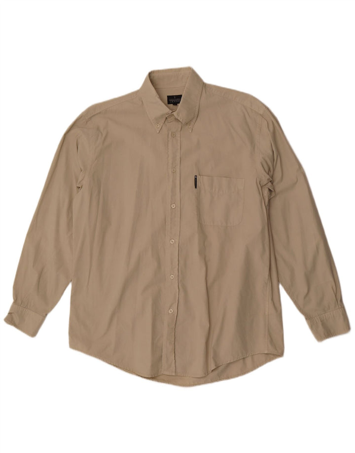 Trussardi Jeans Mens Shirt Large Beige Cotton