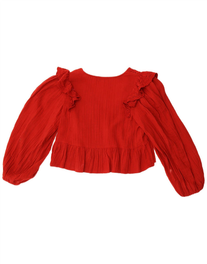 Zara Womens Crop Long Sleeve Blouse Top UK 10 Small Red Polyester