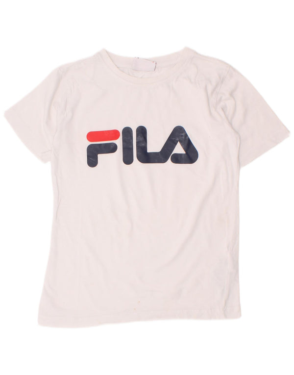 Fila Boys Graphic T-Shirt Top 7-8 Years White Cotton