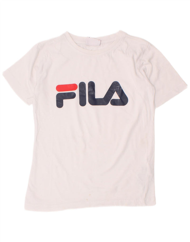 Fila Boys Graphic T-Shirt Top 7-8 Years White Cotton