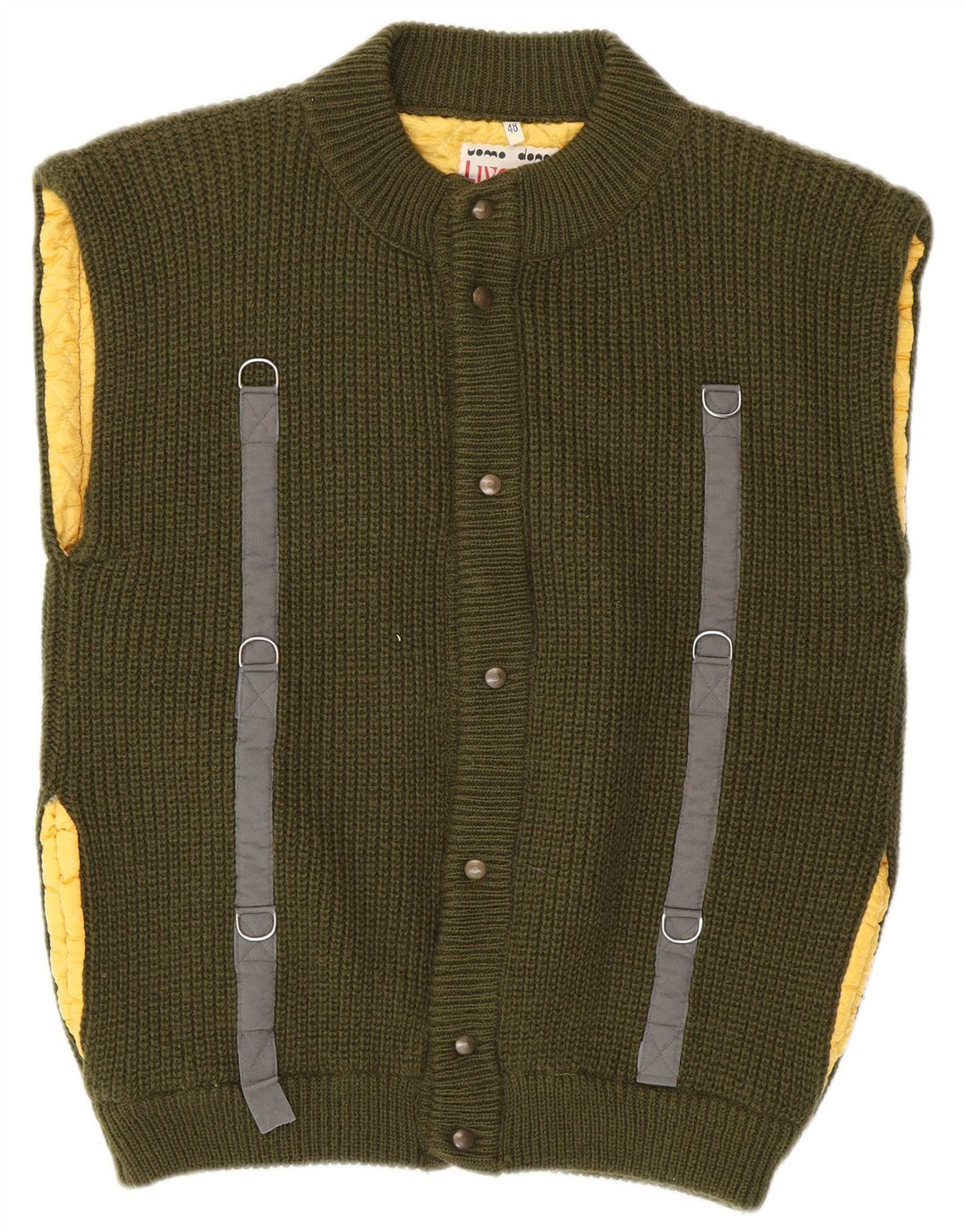 Liverani Mens Sleeveless Cardigan Sweater IT 48 Medium Khaki Wool