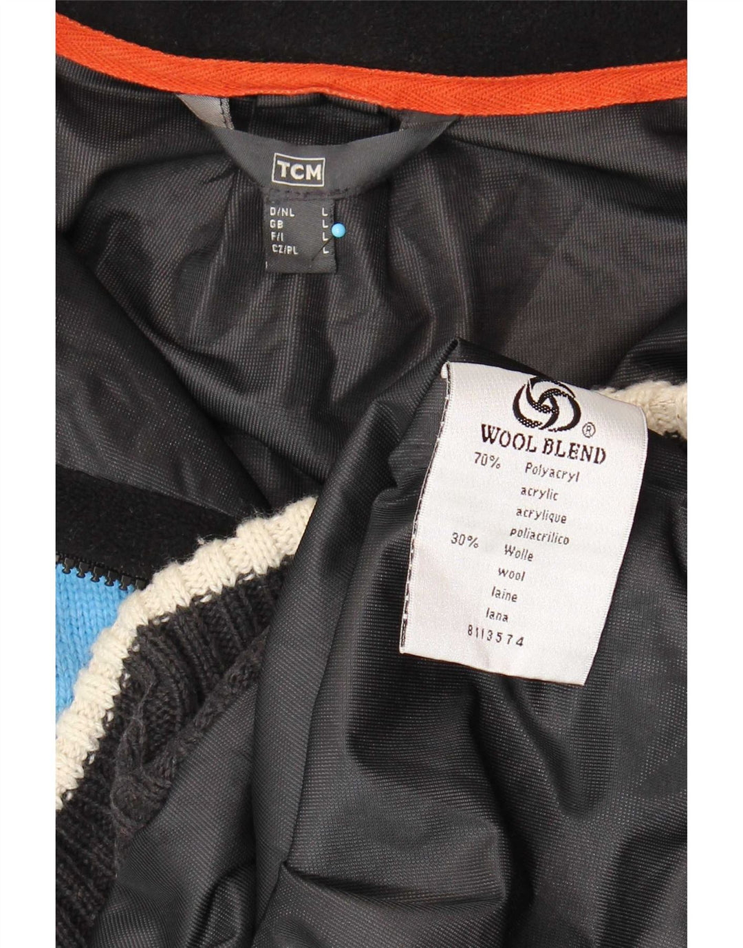 TCM Mens Zip Neck Jumper Sweater Large Blue Colourblock Acrylic