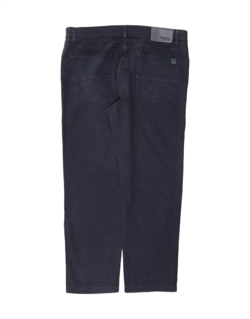 TRUSSARDI Mens Straight Casual Trousers W42 L29 Navy Blue Cotton Vintage Trussardi and Second-Hand Trussardi from Messina Hembry 