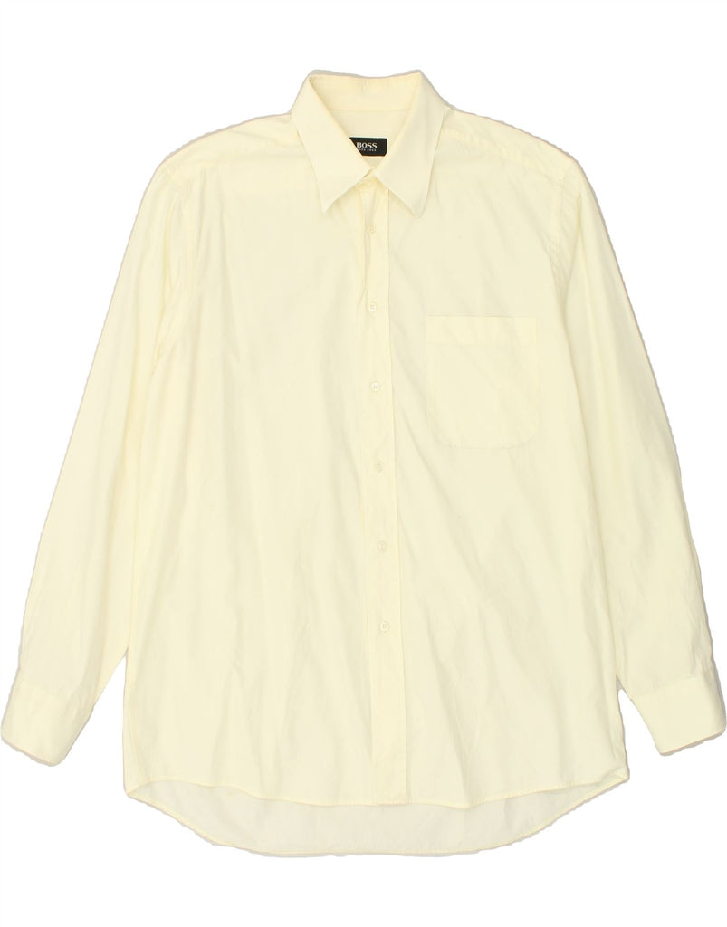 HUGO BOSS Mens Shirt Size 16 1/2 42 Large Yellow Cotton | Vintage Hugo Boss | Thrift | Second-Hand Hugo Boss | Used Clothing | Messina Hembry 