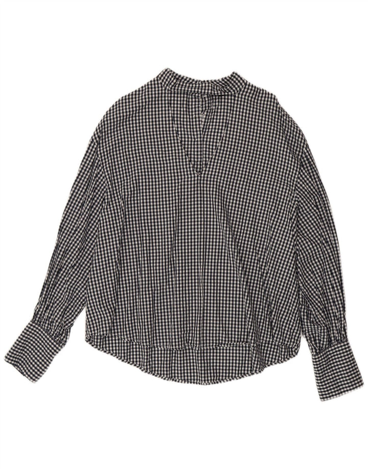 ZARA Womens Oversized Pullover Shirt UK 18 XL Black Gingham Lyocell