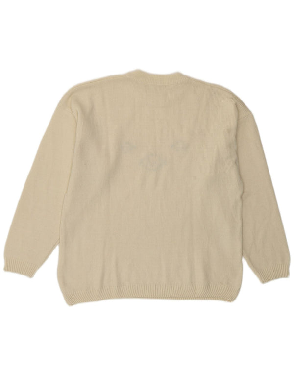 Vintage Womens Crew Neck Jumper Sweater UK 14 Medium Off White Wool