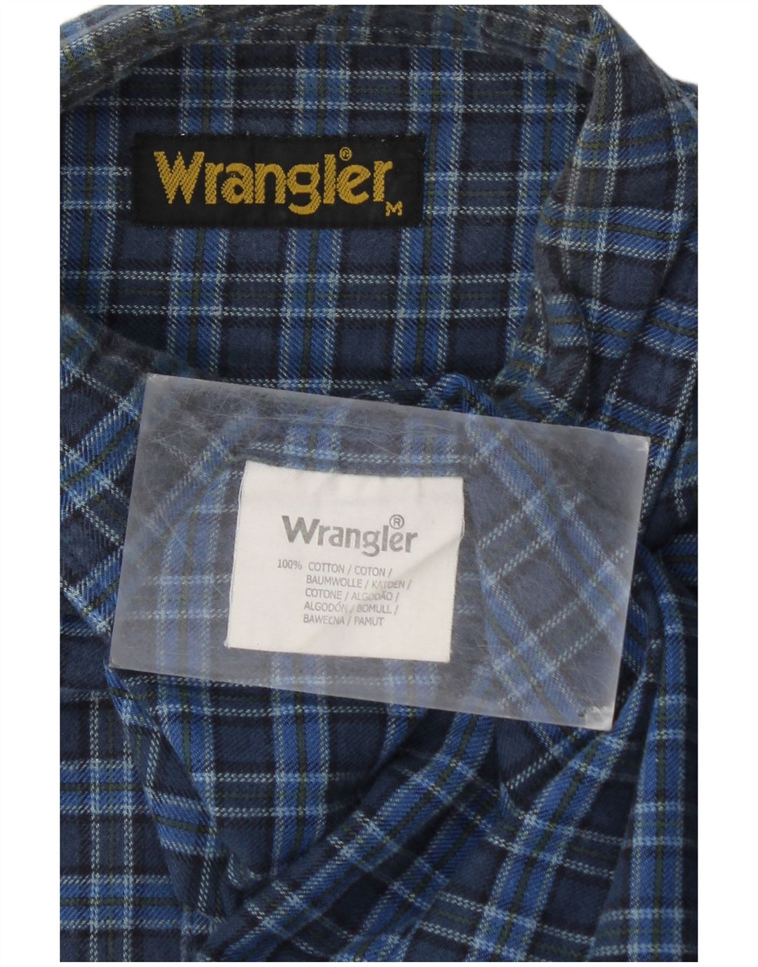 Wrangler Mens Flannel Shirt Medium Blue Check Cotton