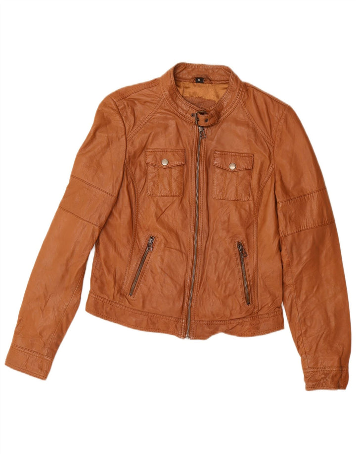 Vintage Womens Crop Leather Jacket UK 14 Medium Brown