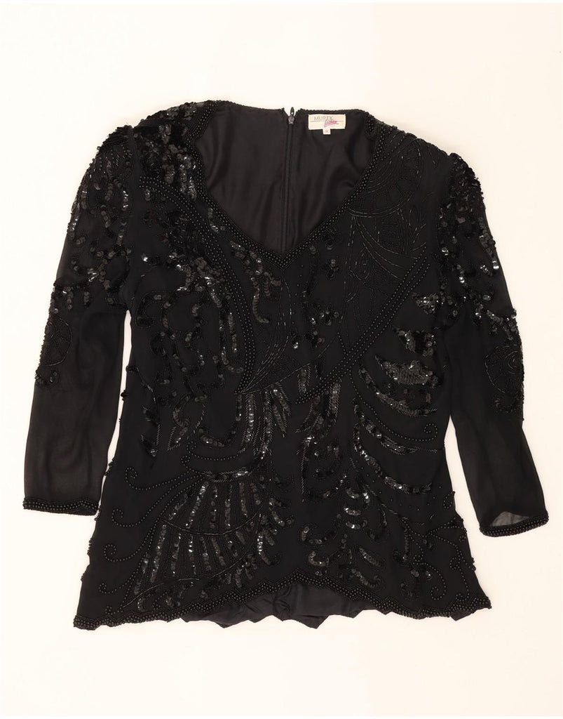 MUREK Womens 3/4 Sleeve Blouse Top UK 14 Medium Black Vintage Murek and Second-Hand Murek from Messina Hembry 