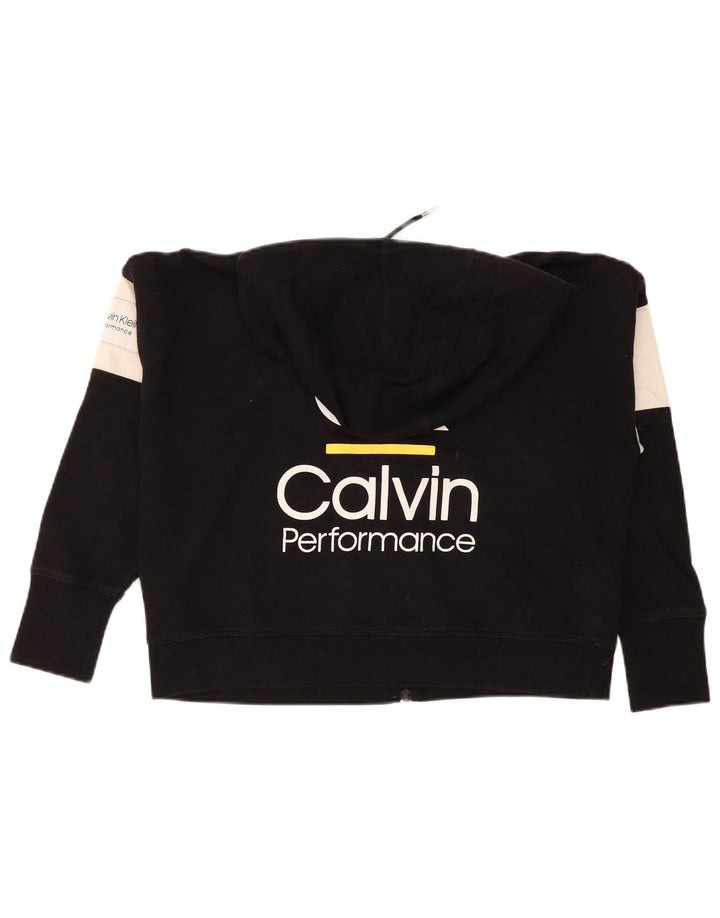 Calvin Klein Womens Oversized Crop Zip Hoodie Sweater UK 14 Medium Black
