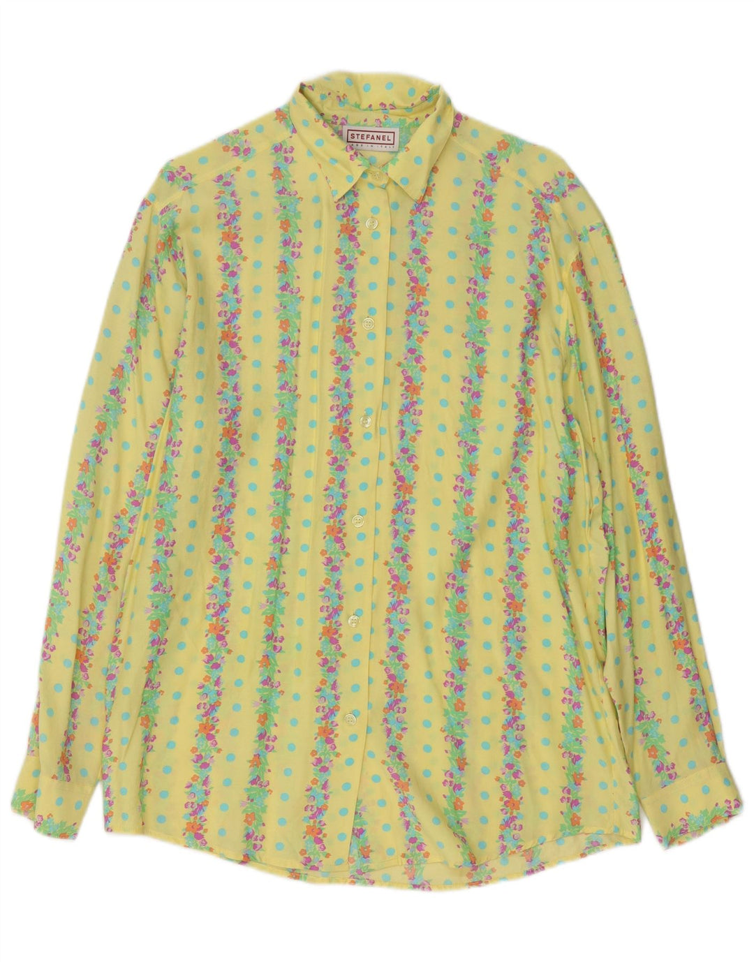 Stefanel Womens Shirt UK 16 Large Yellow Floral Rayon