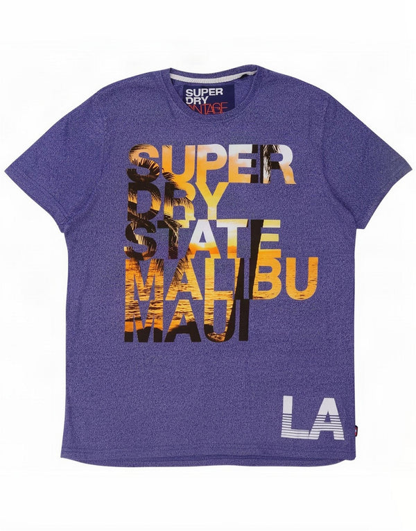 Superdry Mens Malibu Graphic T-Shirt Top 2XL Navy Blue Flecked Cotton