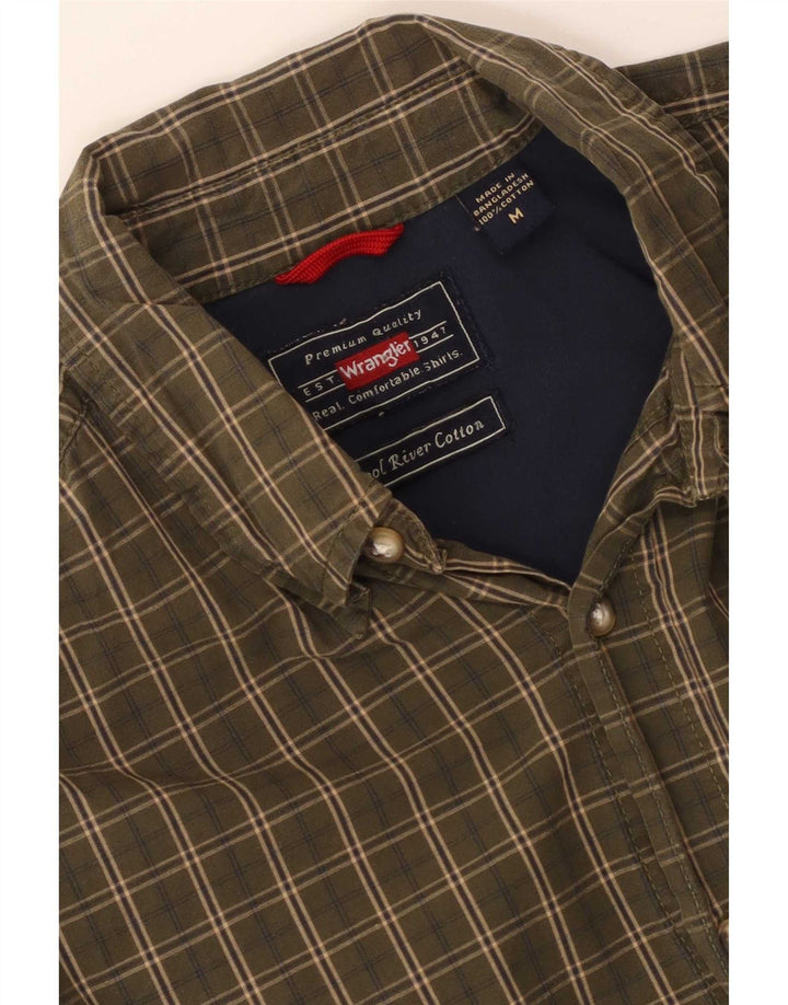Wrangler Mens Shirt Medium Khaki Check Cotton