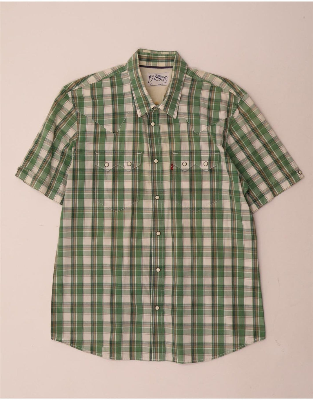 Levi's Mens Short Sleeve Graphic Shirt XL Green Check Cotton