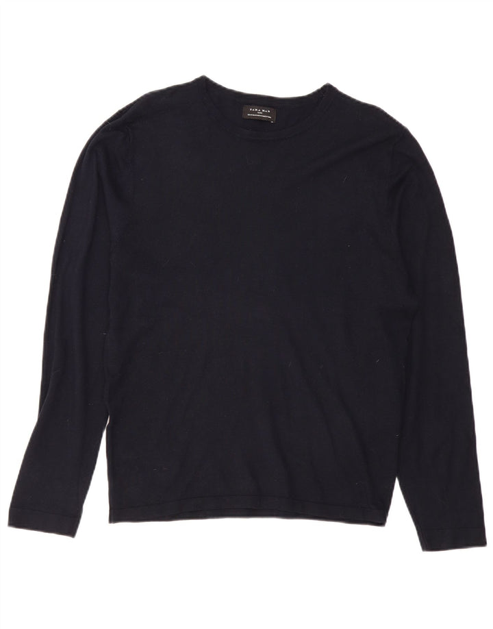 Zara Mens Boat Neck Jumper Sweater Medium Navy Blue Viscose