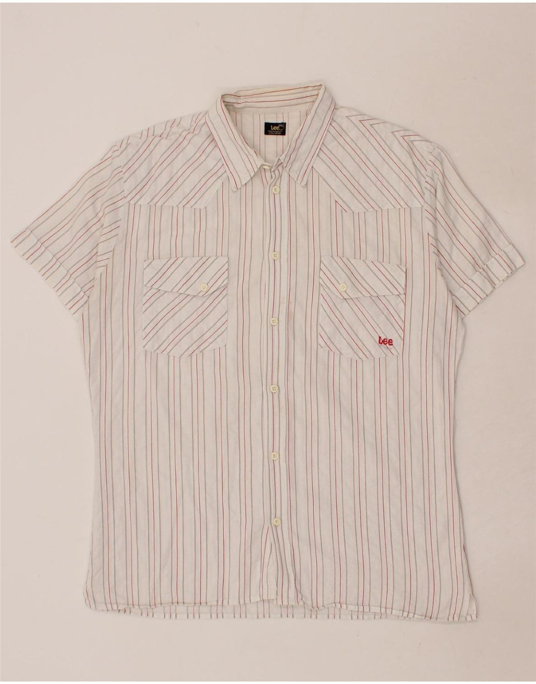 LEE Mens Short Sleeve Shirt 2XL White Striped Vintage Lee and Second-Hand Lee from Messina Hembry 