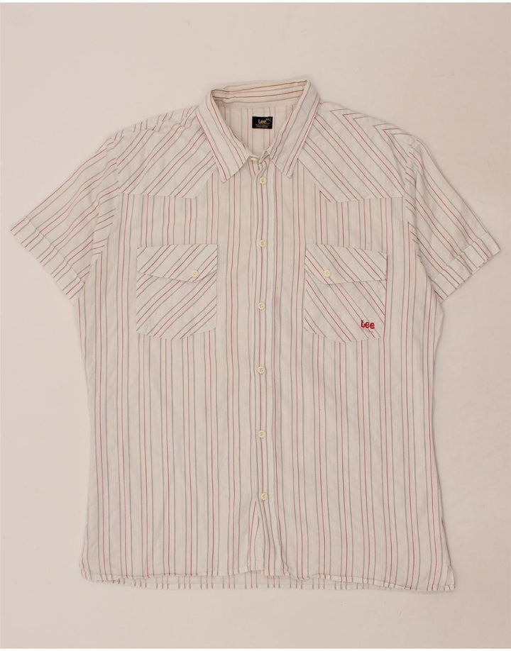 LEE Mens Short Sleeve Shirt 2XL White Striped Vintage Lee and Second-Hand Lee from Messina Hembry 
