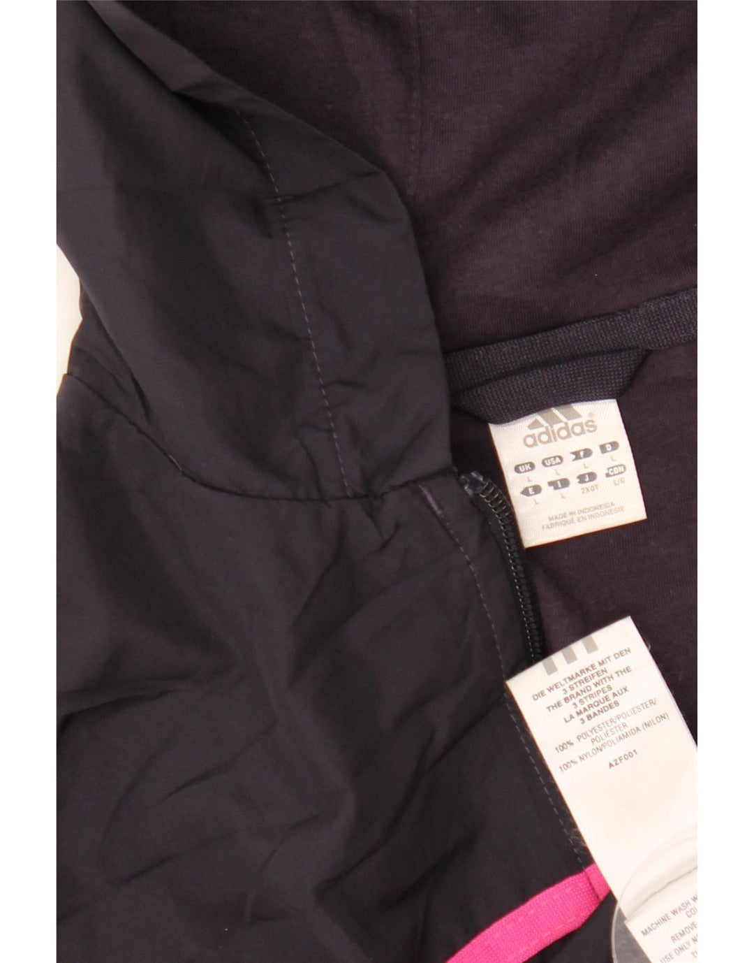 Adidas Womens Hooded Tracksuit Top Jacket UK 16 Large Black Polyester