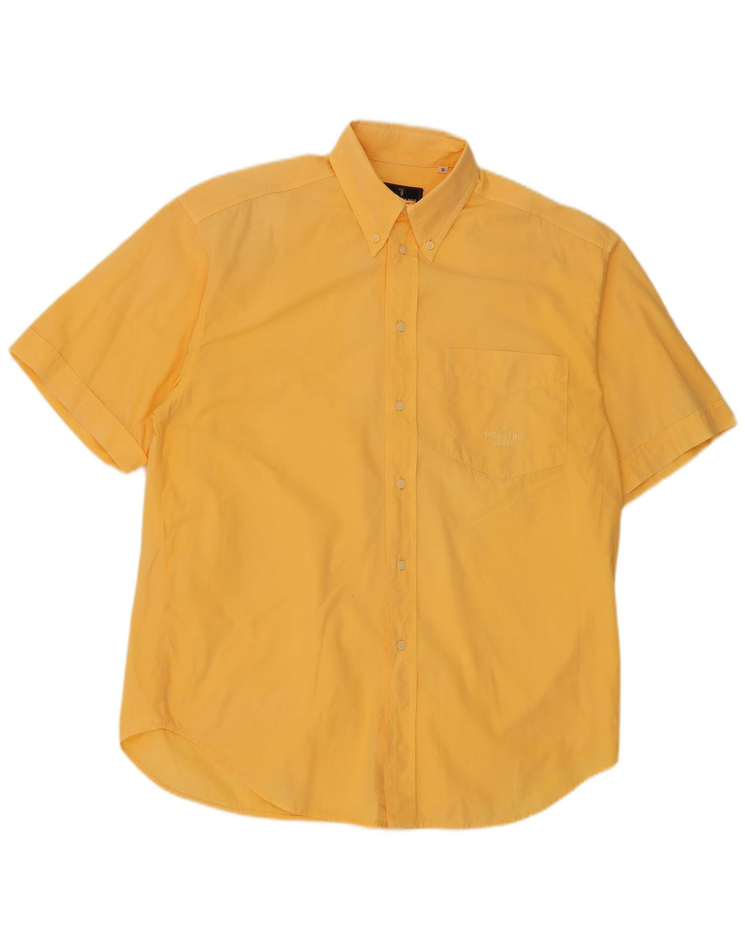 Trussardi Jeans Mens Short Sleeve Shirt Small Yellow Cotton