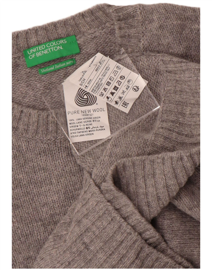 Benetton Womens Crew Neck Jumper Sweater UK 10 Small Grey Flecked Wool