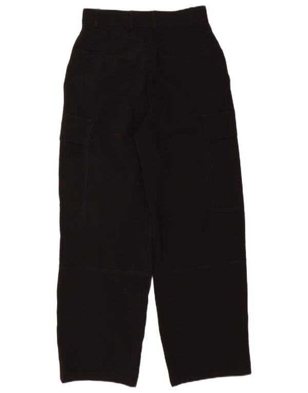 Zara Womens High Waist Wide Leg Cargo Trousers XS W24 L28 Black Polyester