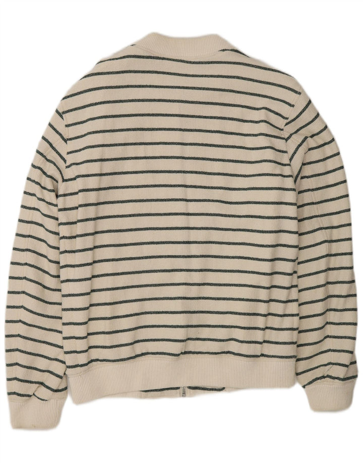 Zara Mens Cardigan Sweater Medium White Striped Cotton