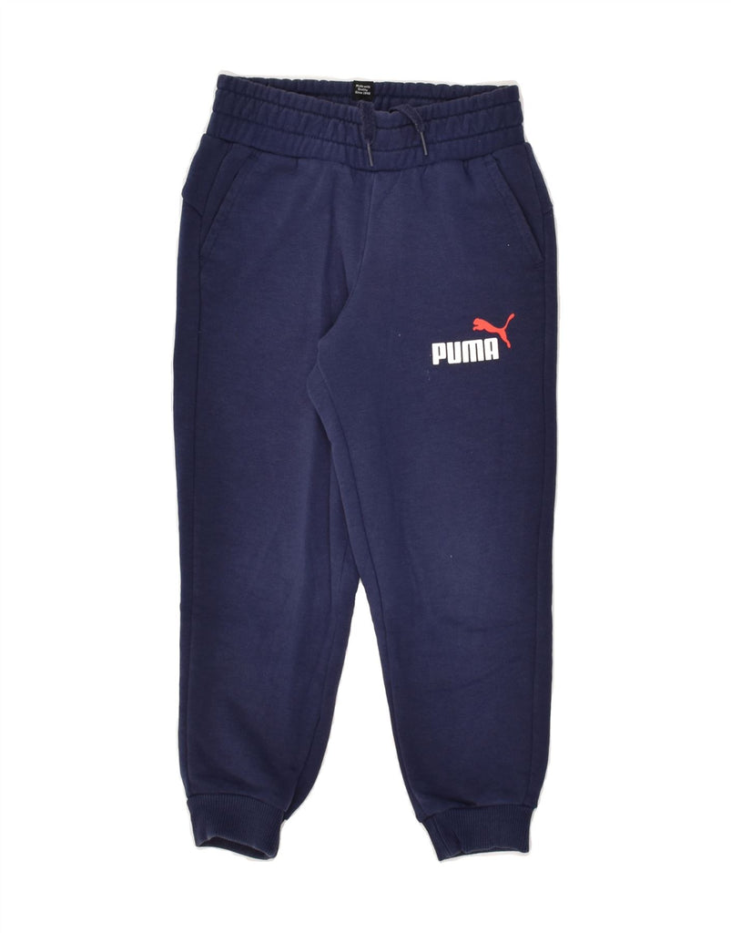 PUMA Boys Graphic Tracksuit Trousers Joggers 5-6 Years Navy Blue Cotton | Vintage Puma | Thrift | Second-Hand Puma | Used Clothing | Messina Hembry 