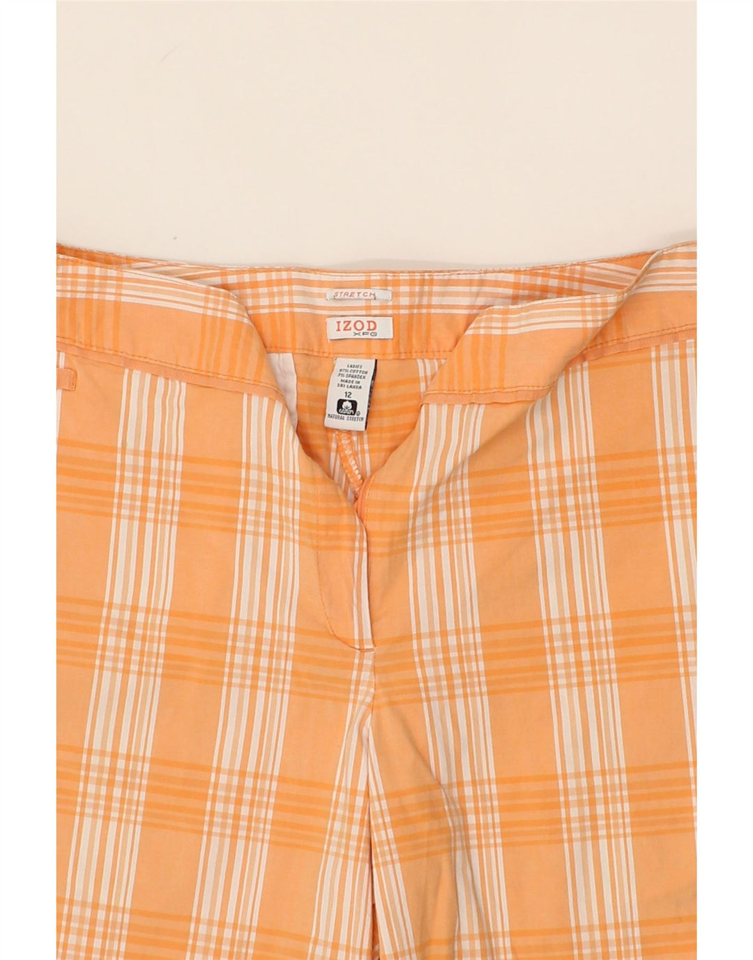 IZOD Womens Chino Shorts US 12 Large W34  Orange Check Cotton Vintage Izod and Second-Hand Izod from Messina Hembry 