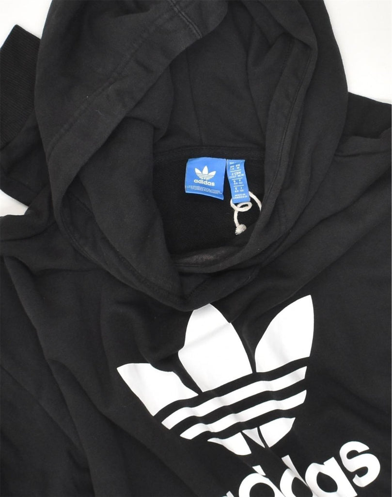 ADIDAS Womens Graphic Hoodie Jumper UK 14 Large  Black Cotton | Vintage Adidas | Thrift | Second-Hand Adidas | Used Clothing | Messina Hembry 