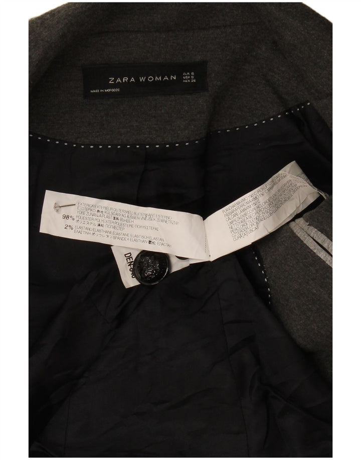 Zara Womens Crop 1 Button Blazer Jacket UK 10 Small Grey Polyester