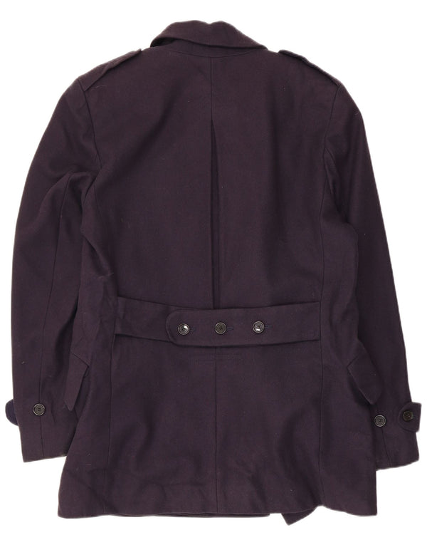 French Connection Mens Trench Coat UK 38 Medium Navy Blue Virgin Wool