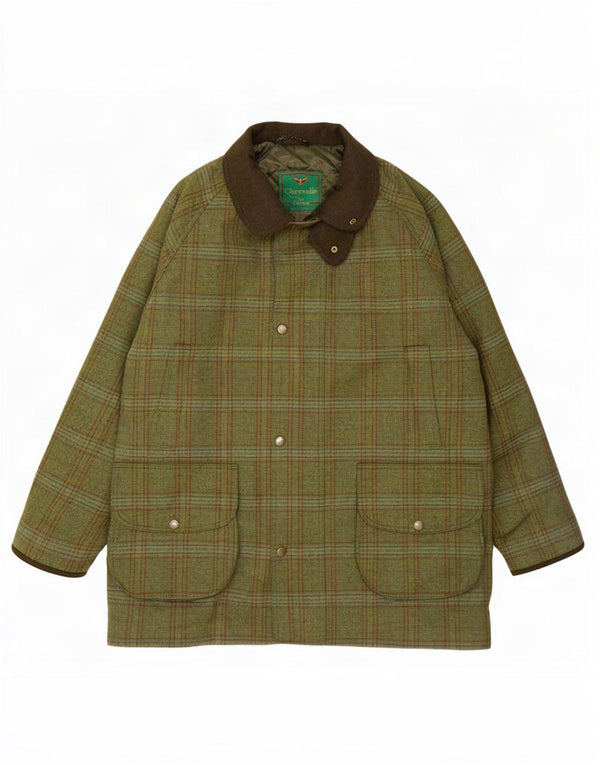 Chrysalis Mens Utility Jacket UK 44 2XL Khaki Plaid Wool