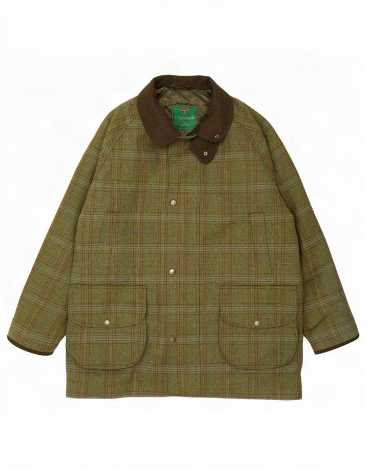Chrysalis Mens Utility Jacket UK 44 2XL Khaki Plaid Wool