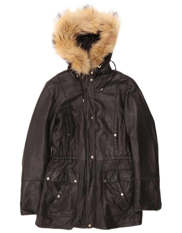 Danier Womens Hooded Leather Jacket UK 8/10 Small Black Leather
