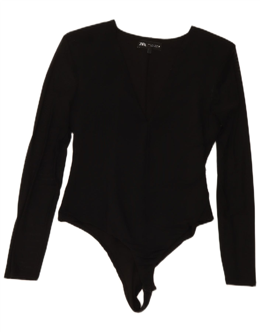 Zara Womens Long Sleeve Bodysuit UK 14 Large Black