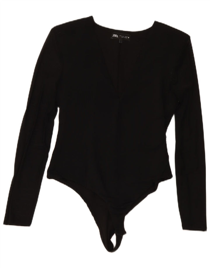 Zara Womens Long Sleeve Bodysuit UK 14 Large Black