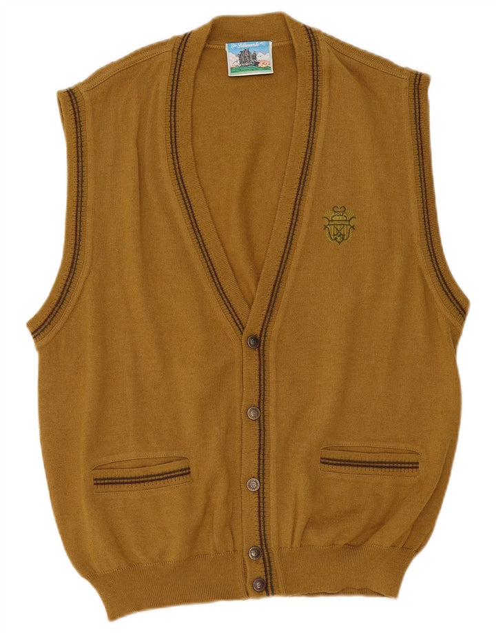 Vintage Mens Sleeveless Cardigan Sweater Medium Khaki Wool