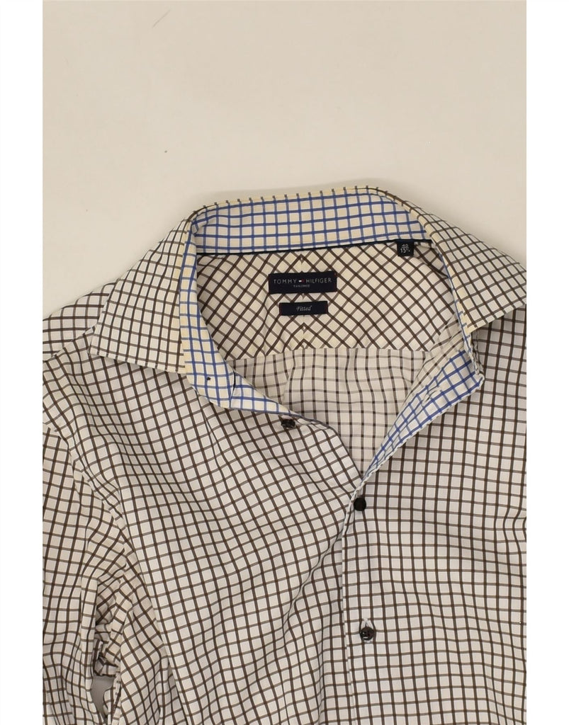 TOMMY HILFIGER Mens Fitted Shirt Size 40 15 1/2 Medium White Check Cotton | Vintage Tommy Hilfiger | Thrift | Second-Hand Tommy Hilfiger | Used Clothing | Messina Hembry 