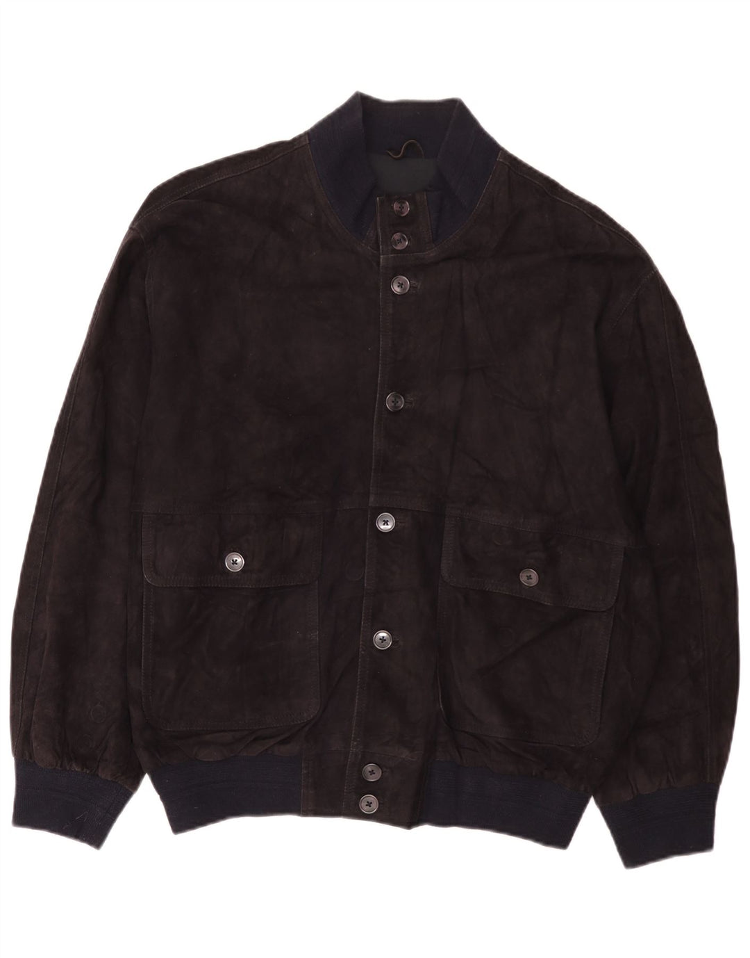 Vintage Mens Suede Loose Fit Bomber Jacket IT 48 Medium Navy Blue Leather
