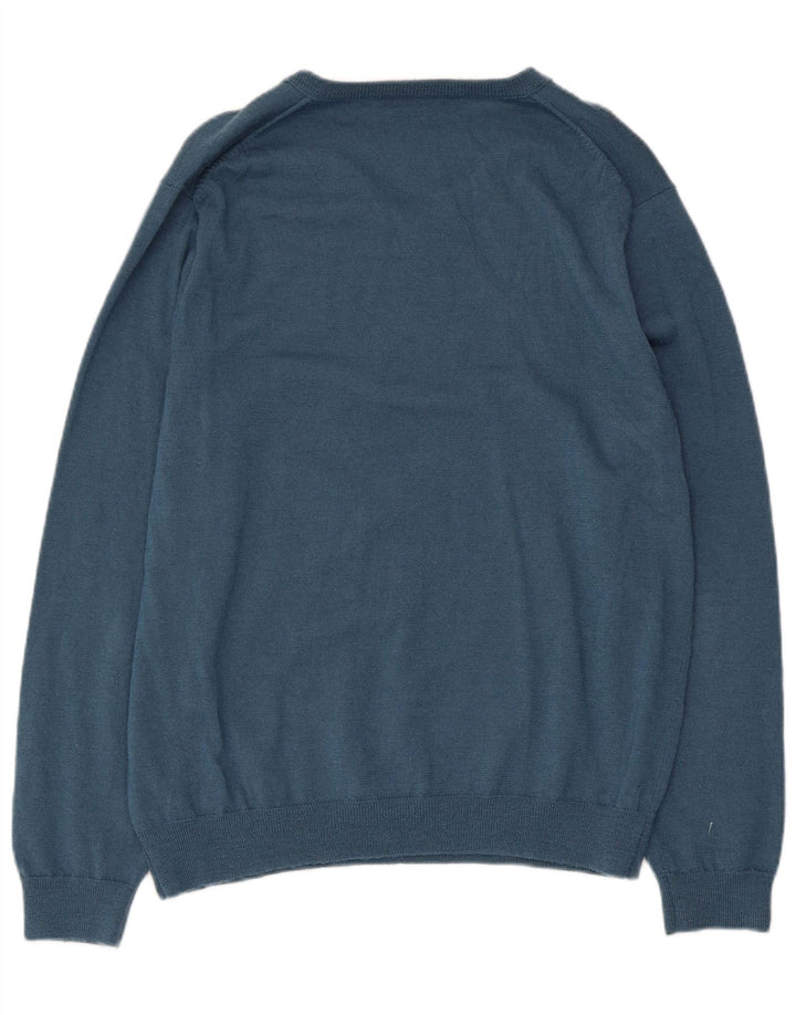 J. Crew Mens V-Neck Jumper Sweater Large Blue Merino Wool