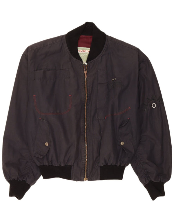 Quarry Mens Loose Fit Bomber Jacket UK 36 Small Black Cotton