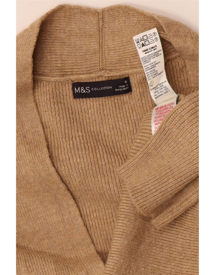 Marks & Spencer Womens Longline Cardigan Sweater UK 16 Large Brown Viscose