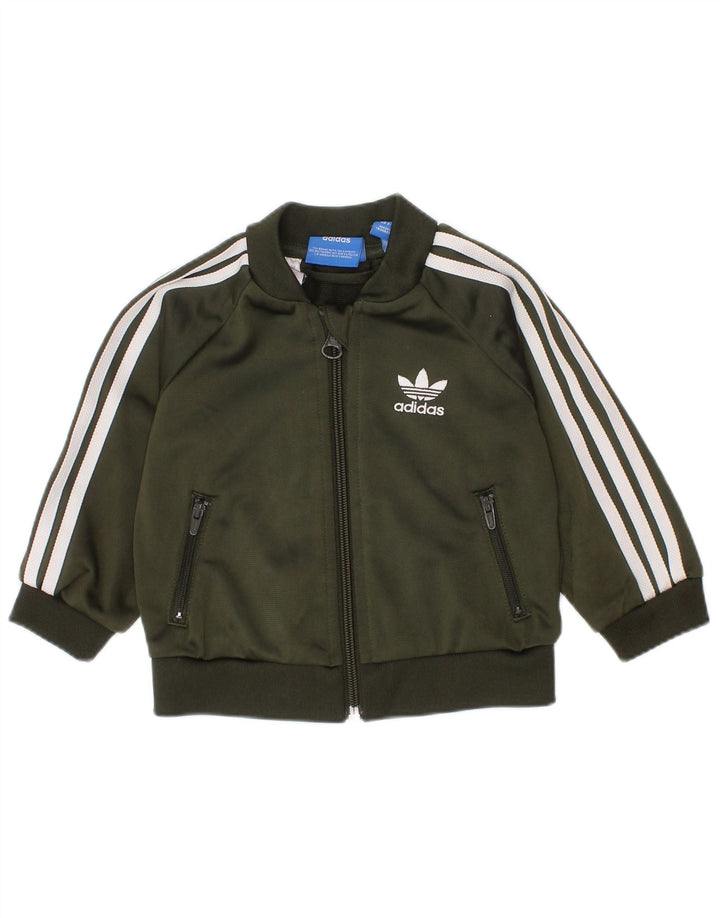 ADIDAS Baby Boys Tracksuit Top Jacket 3-6 Months Khaki Polyester