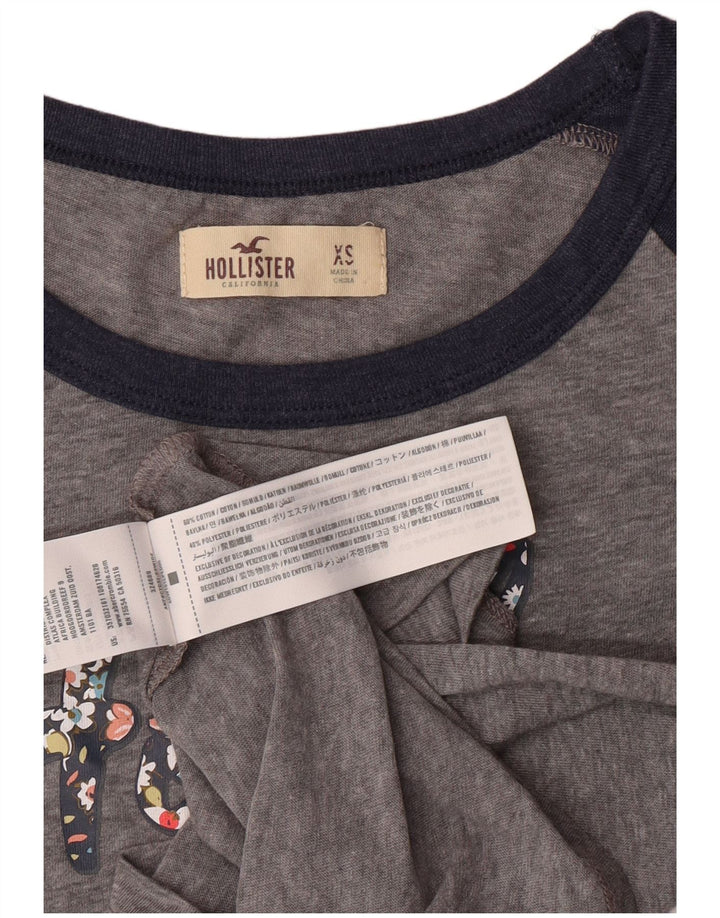 HOLLISTER Womens Graphic T-Shirt Top UK 6 XS Grey Colourblock Cotton