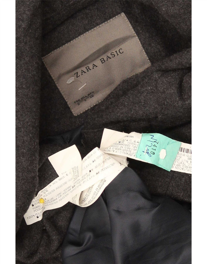 Zara Womens Hooded Overcoat UK 10 Small Black Wool