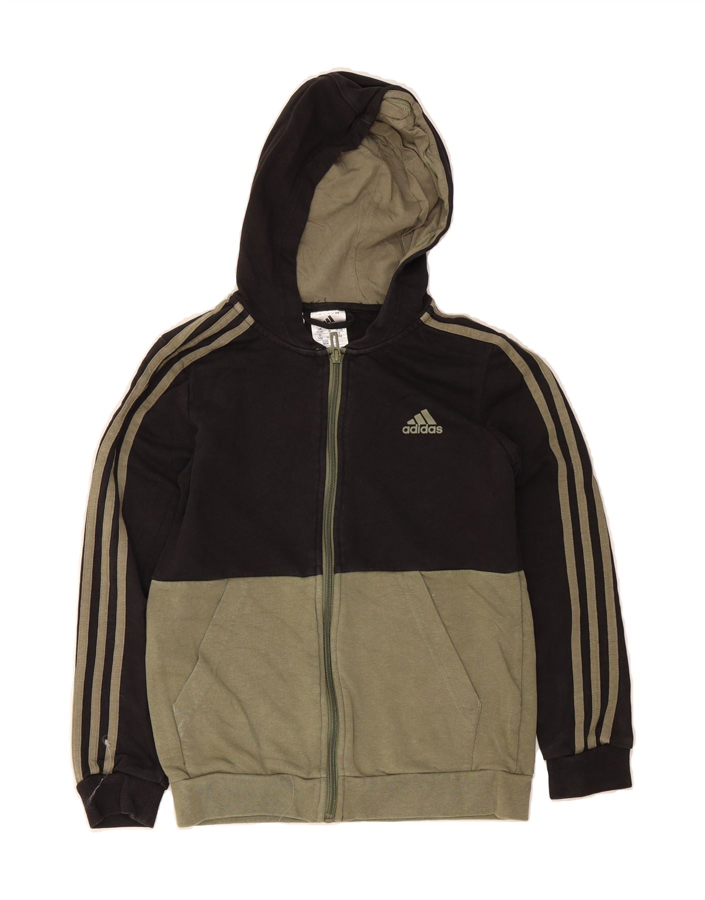 ADIDAS Jungen Zip Hoodie Pullover 11-12 Jahre Khaki Colourblock