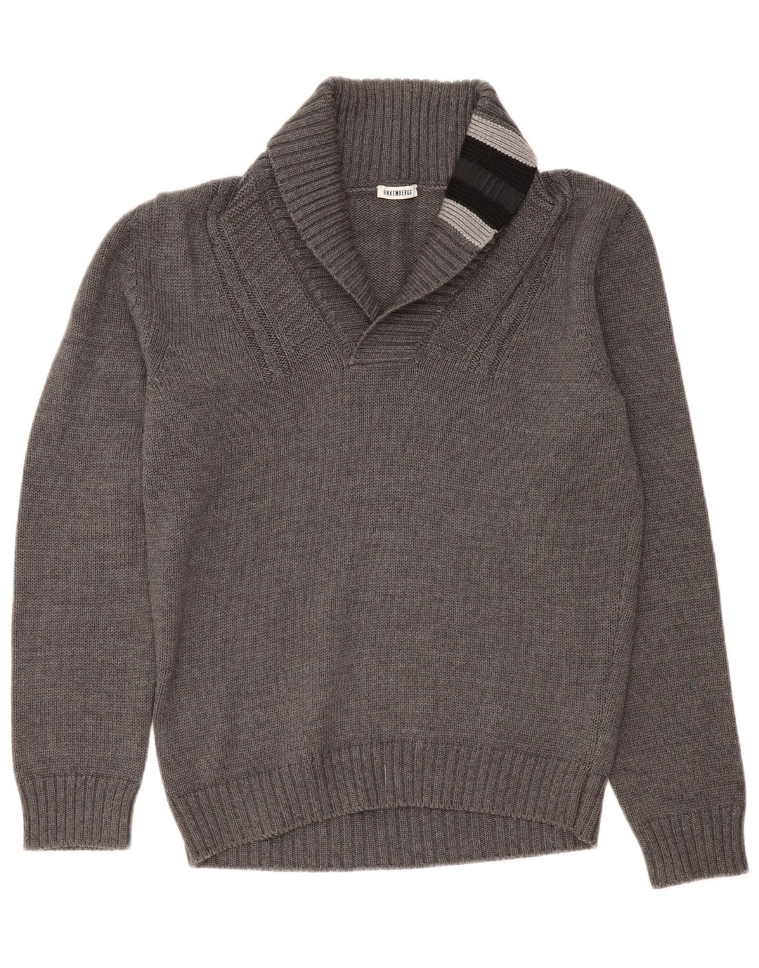 Bikkembergs Mens Shawl Neck Jumper Sweater Large Grey Colourblock Wool